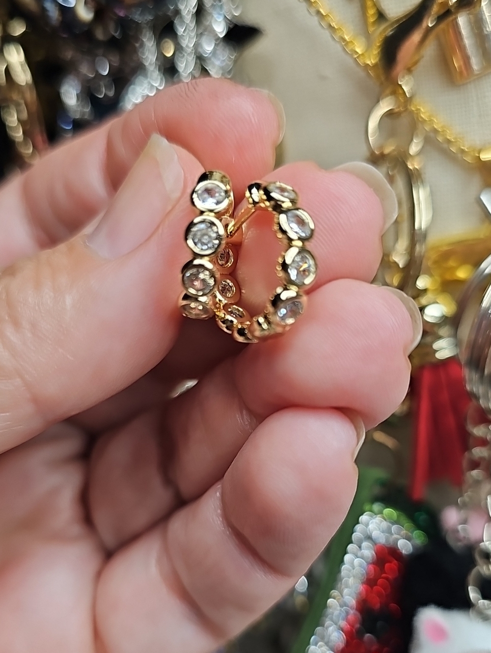 Gold Crystal Hoop Earring - Clear Stones